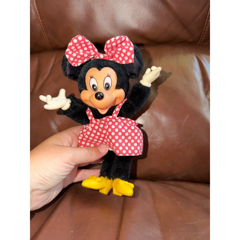 Vintage Disney Minnie Mouse Plush Doll Applause Red Polka Dot Dress Vinyl Face